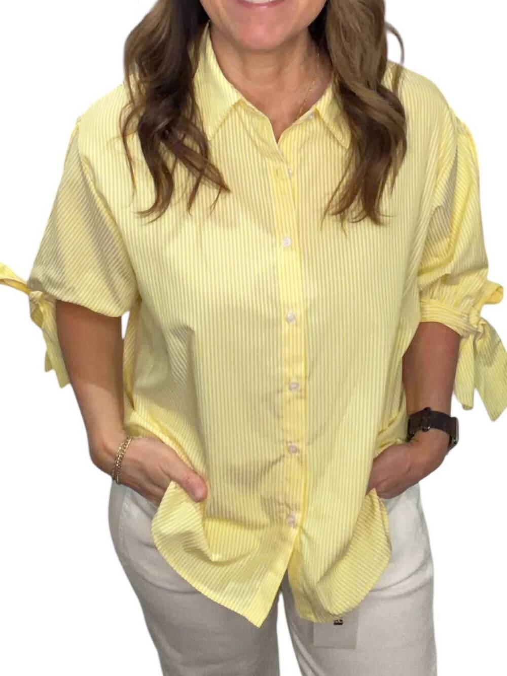NEW VINE & LOVE bow tie sleeve blouse in yellow